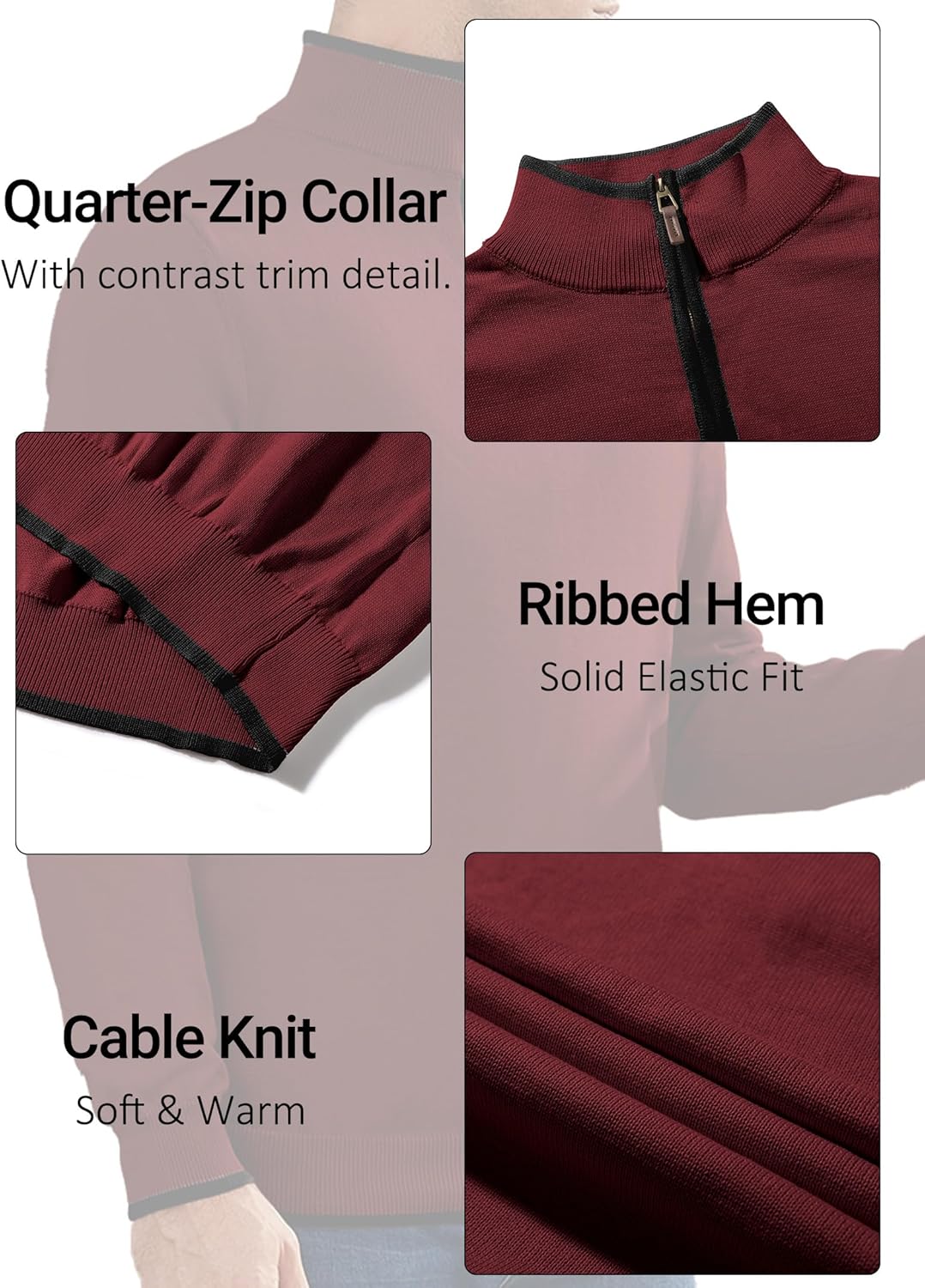 Men's Quarter Zip Pullover Sweatershirt Lightweight Polo Casual Knit Sweaters for Men - Image 8
