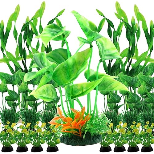 Fish Tank Accessories Aquarium Decorations Green Plants, 20pcs Green Fish Tank Decorations Plant, Fish Tank Decor, Aquarium Decor Plastic Plants, Small to Large