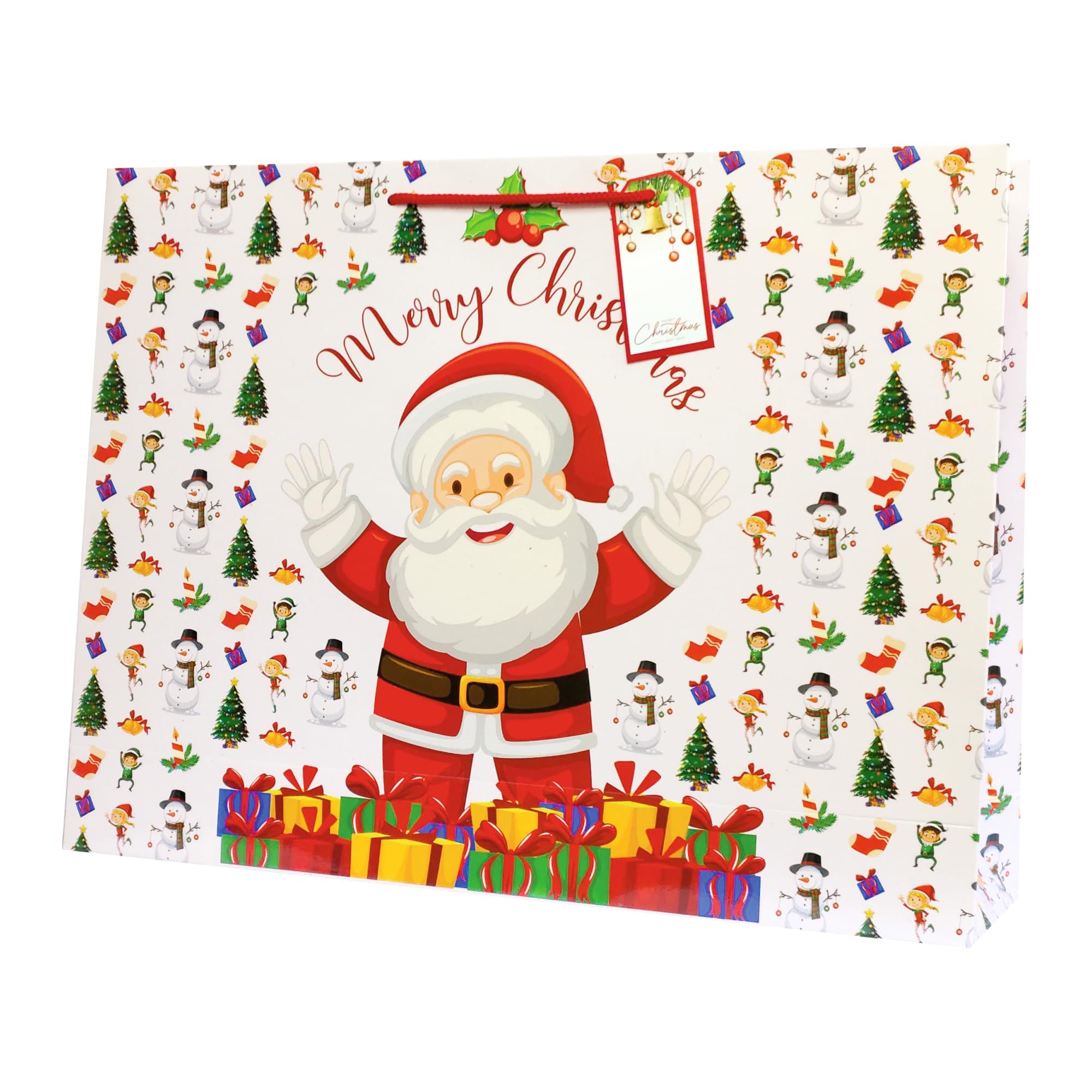 Christmas Gift Bags Large Size - Paper Bags for Gifting - Paper Bags for Return Gift - Santa Snowman Theme - 17x13x4 inch - Pack of 5 by Apex Graphics (large-white, 1 count (Pack of 5))