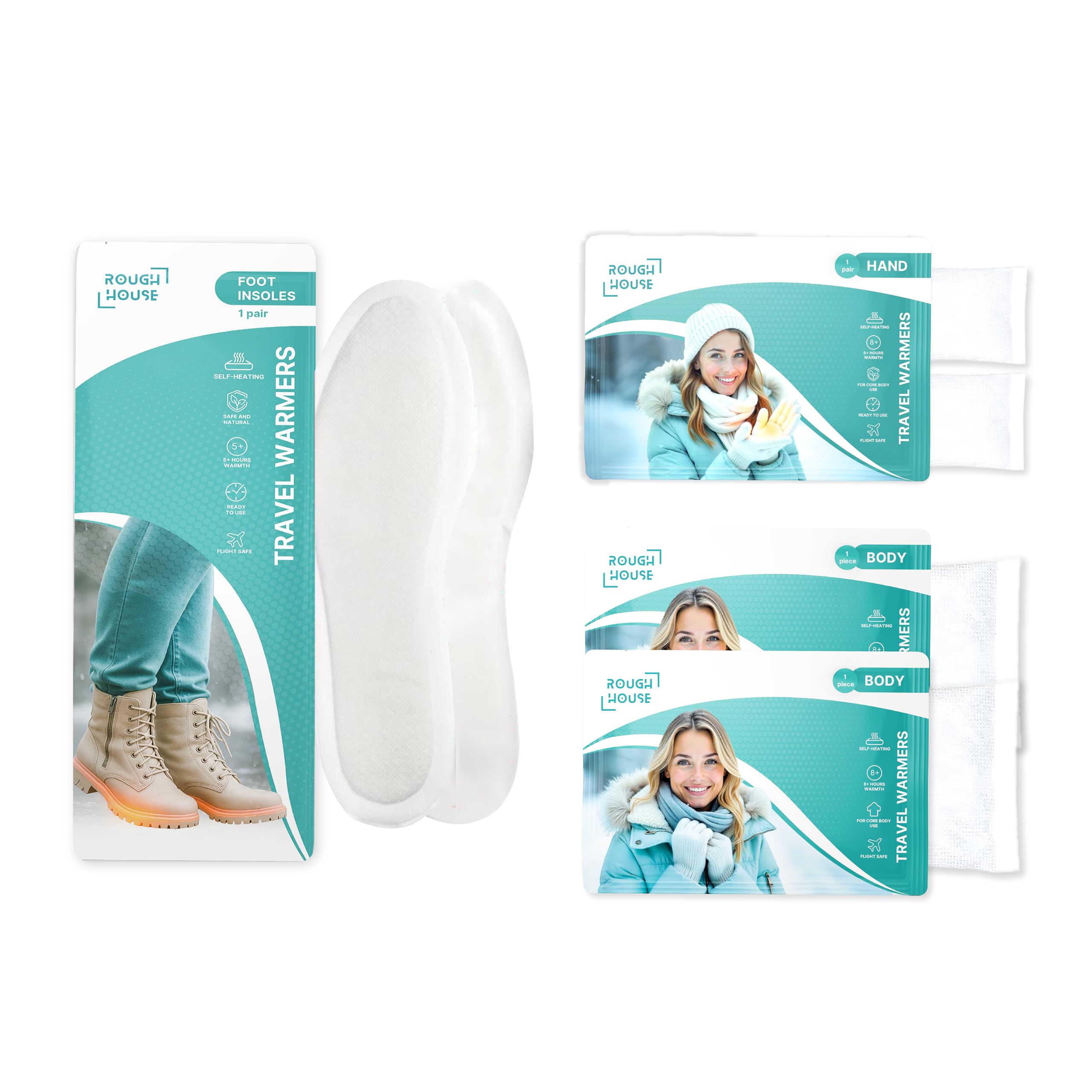 Roughhouse Trek Pack | 2 Body + 1 Pair Hand + 1 Pair Foot Warmers | Pocket, Glove & Insole Heat | 8+ Hour Warmth | No Goo Powder Formula | Safe & Natural-picture-31
