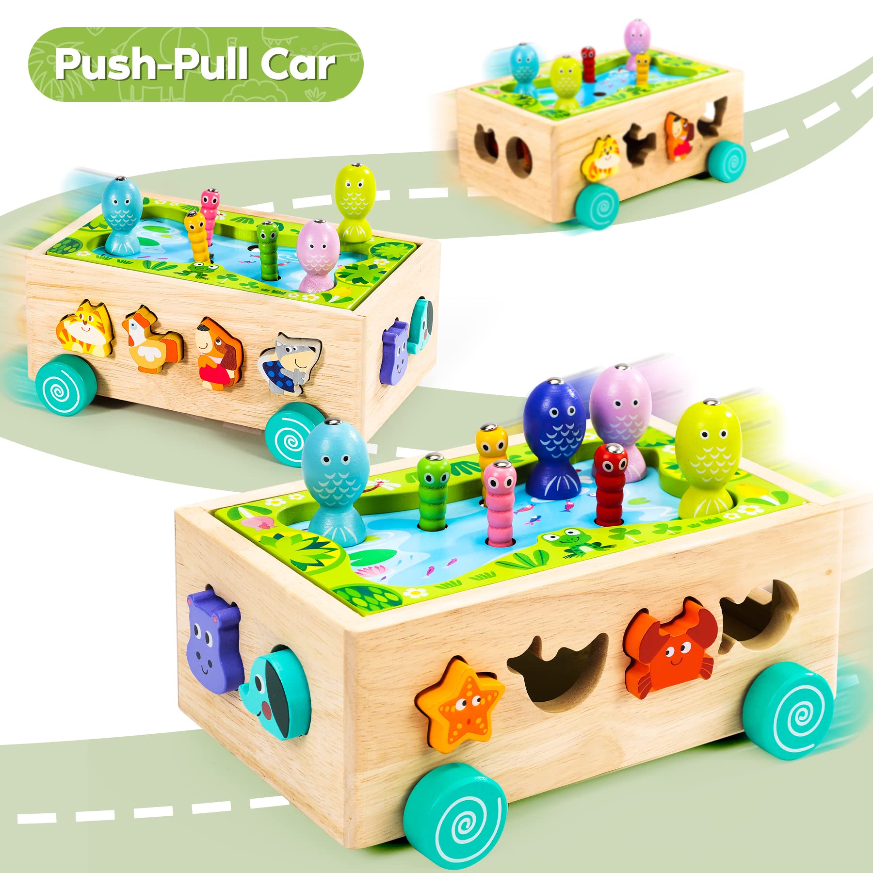 Giochi Montessori 2 Anni | 6 in 1 Magnetici di Pesca in Legno Abilità Motorie Giocattoli Educativi | Giochi per Bambini di 2 Anni| Educativi Regali Pasqua Bambino 2 3 4 Anni Bambini Bambina
