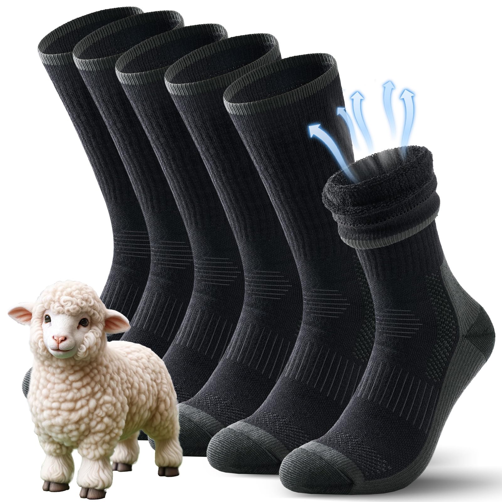 TANSTC Chaussettes de Randonnée en Laine Mérinos pour Femme Anti-ampoules Respirantes 3 Paires
