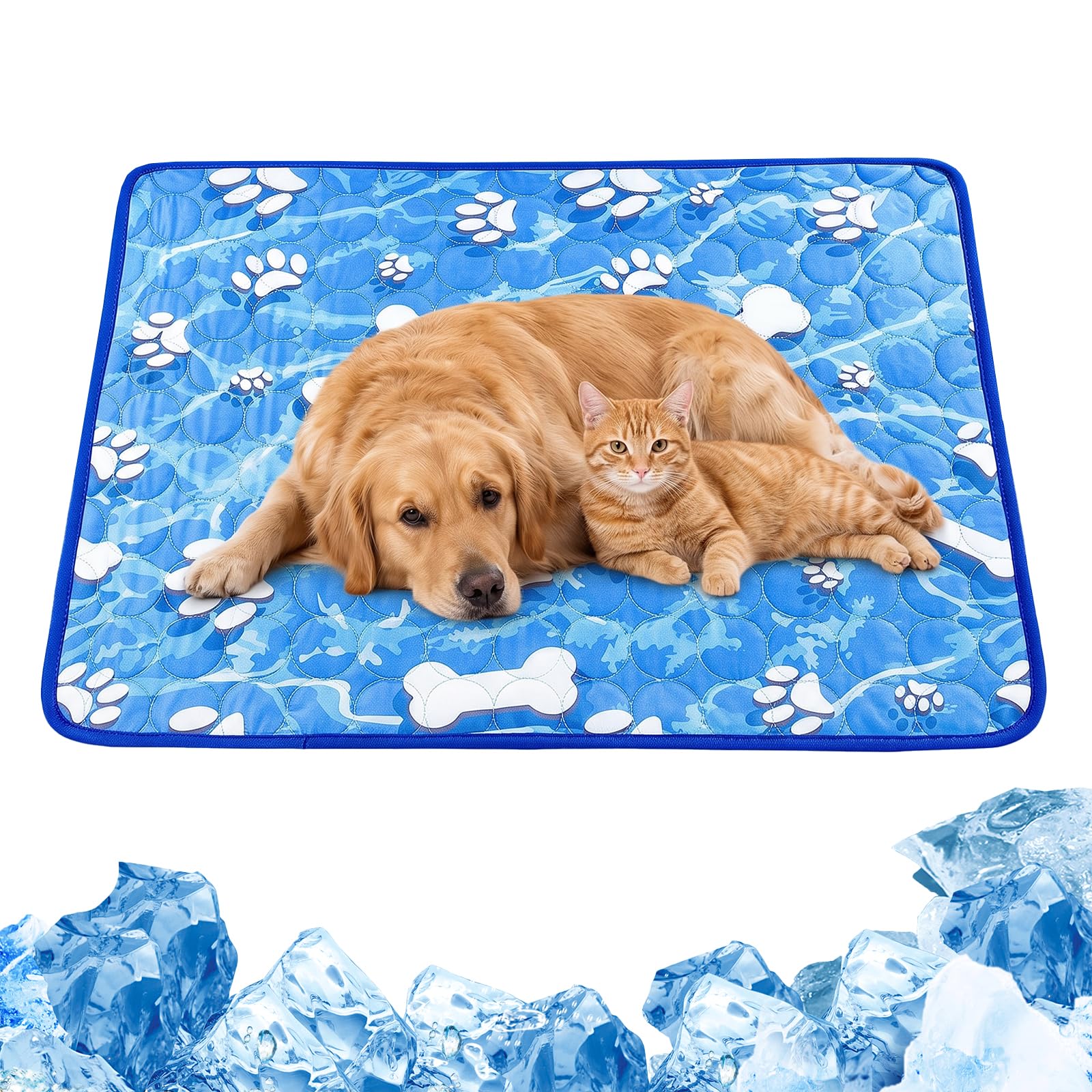 Cooling Blanket for Dogs and Cats with Ice Silk Fabric | 60 x 50 cm, Breathable Mesh Base, Washable, Safe Gel Free Design, Cold Bed and Travel Mat for Dogs & Cats