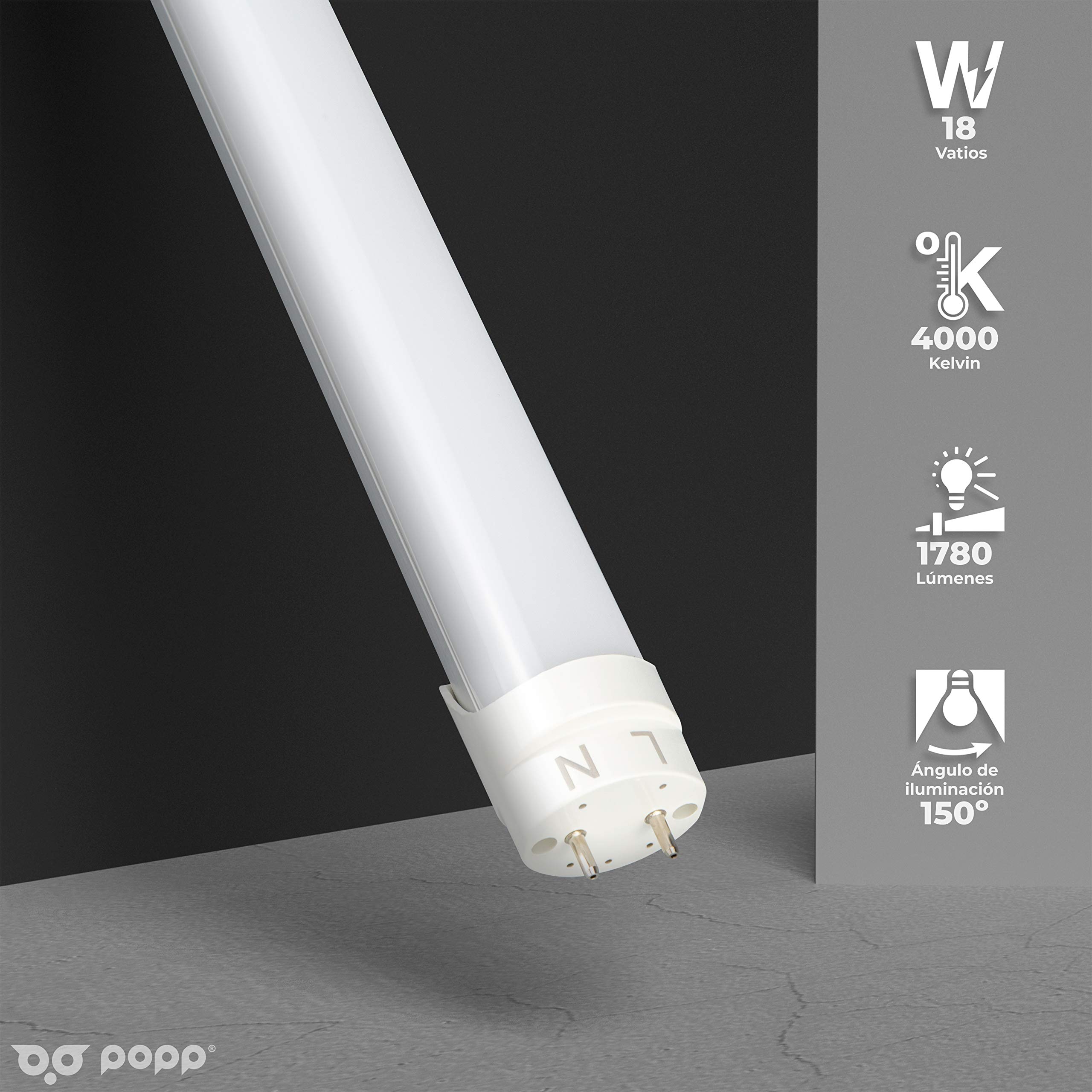 Popp® Pack x10 Tubo LED T8 Aluminio Conexión un Lateral 18W 120cm SMD 2835 1780Lm 150° 4000K (10 unidad, 4000K)