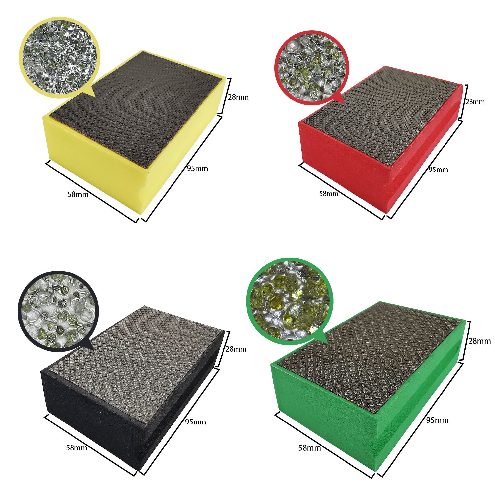 NBB Diamond Sanding/Polishing Pad Diamond Hand Buffing Pad Sanding Block with Foam Sponge Backing for Buffing and Grinding Sharp Edges and Plane of Granite Marble Stone Glass Ceramic(60/120/200/400#) - Image 2