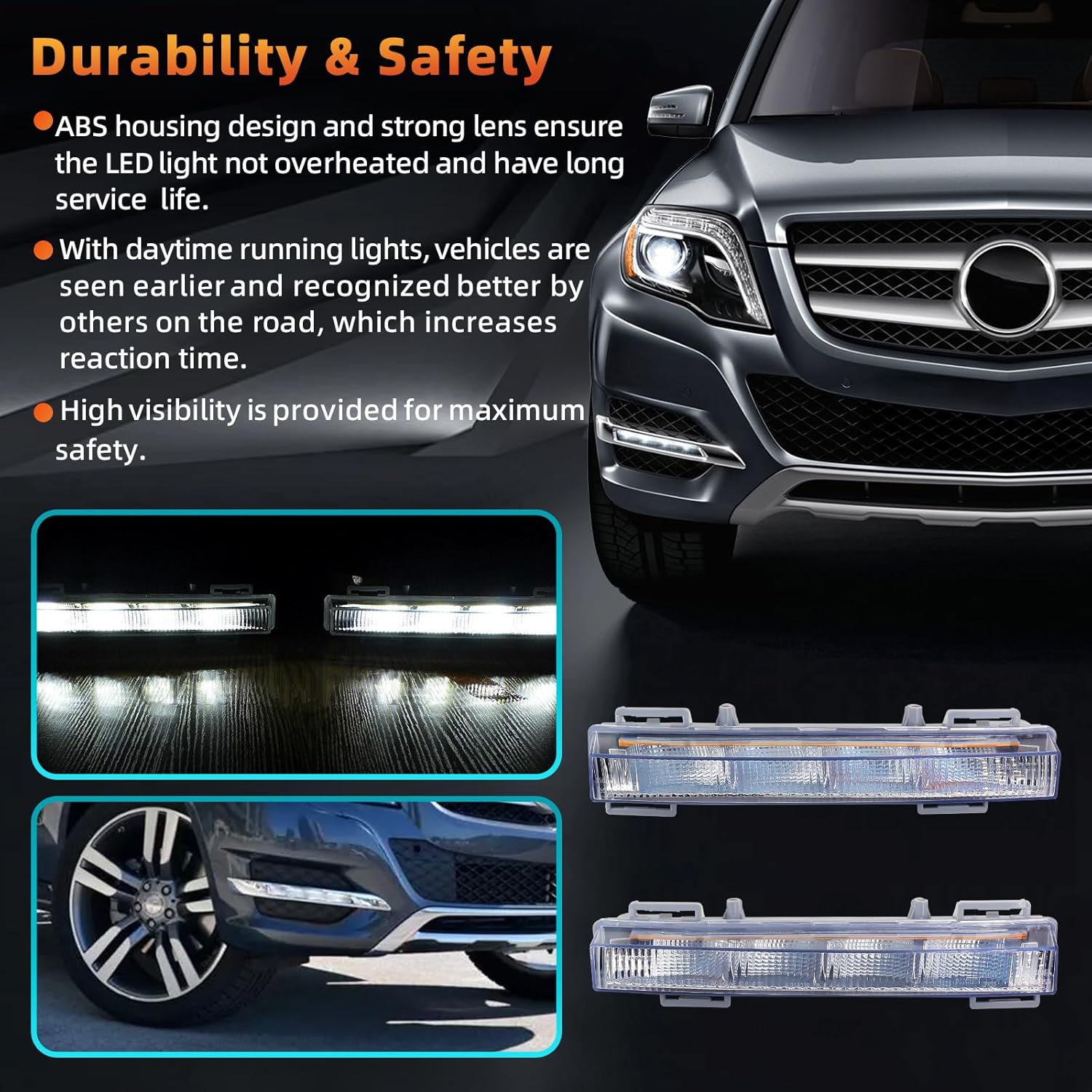 1 Pair LED Daytime Running Light DRL Fog Lamp Compatible with Mercedes Benz W166 ML350 ML550 ML63AMG 2013-2014 X204 GLK250 GLK350 2013-2015 Replaces A2049065401 A2049065501