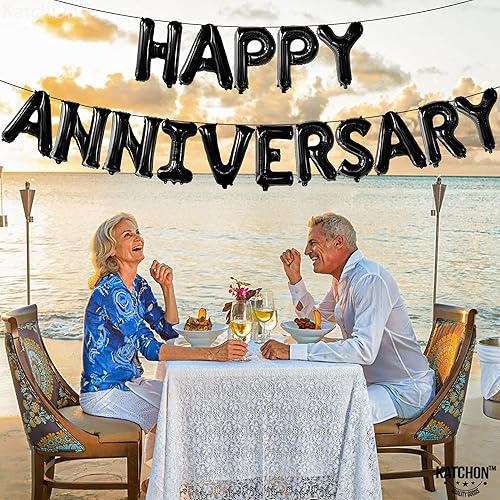 Miniatura 6 de KatchOn Letras de globos negros de feliz aniversario 16 pulgadas pancarta de globos de aniversario para decoraciones de aniversario negras globos de