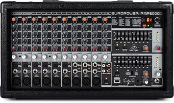 Behringer PMP2000D Powered Mixer Max 2 x 1000W High Quality Microphone Preamplifier, Ultra Lightweight, Equipped with FX, UL Wireless Microphone