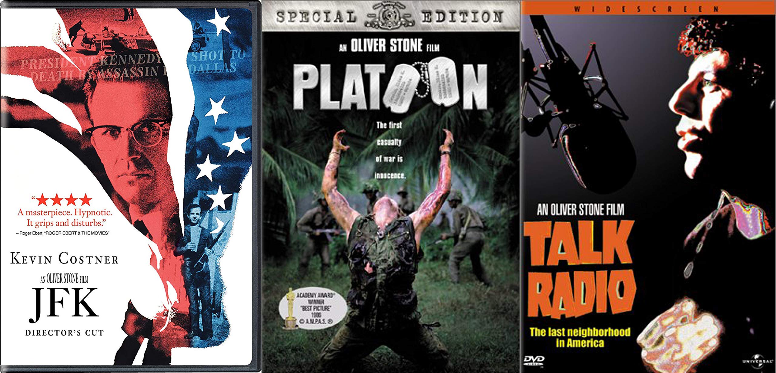 Freedom War and Politics Oliver Stone Collection - Talk Radio JFK Directors Cut Platoon Special Edition 3-DVD Bundle