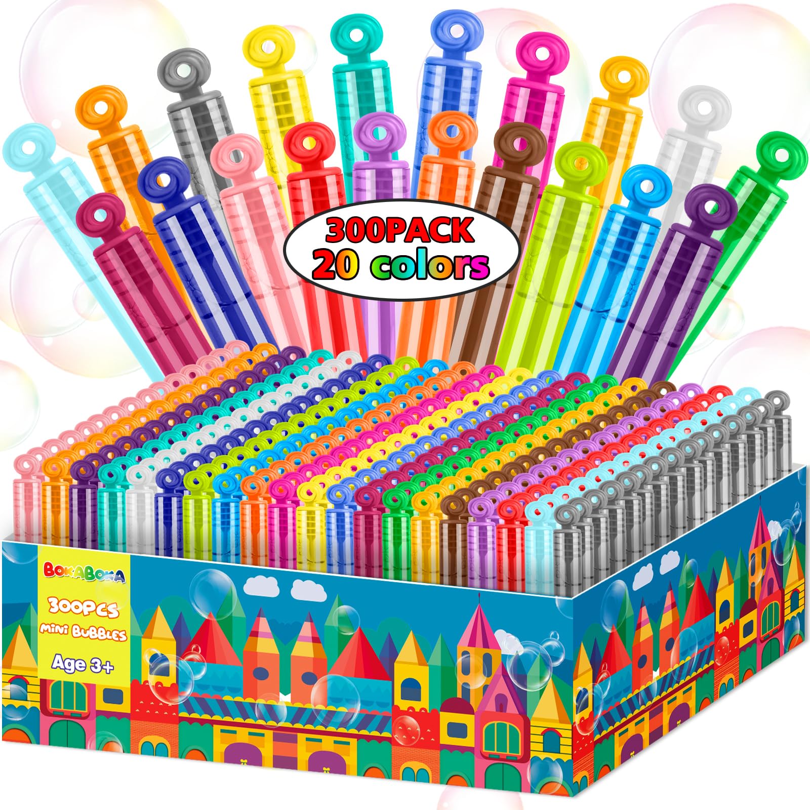 BOKABOKA 300Pcs 20 Colors Star Mini Bubble Wands Set, Party Favors Assortment Toys for Kids Child,Bubble Bulk Themed Birthday,Wedding,Outdoor,Goodie Bags,Halloween,Christmas,Carnival Prizes