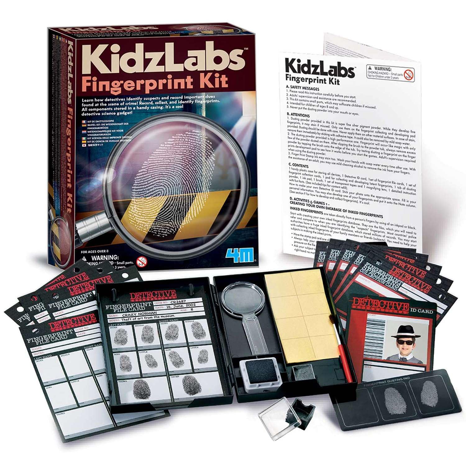 4M 00-03248 KidzLabs Set Impronte Digitali, Kit Scientifico per Bambini, Gioco Investigativo e Detective per Scoprire Indizi e Misteri, Multicolore, Regalo Creativo, dagli 8 anni