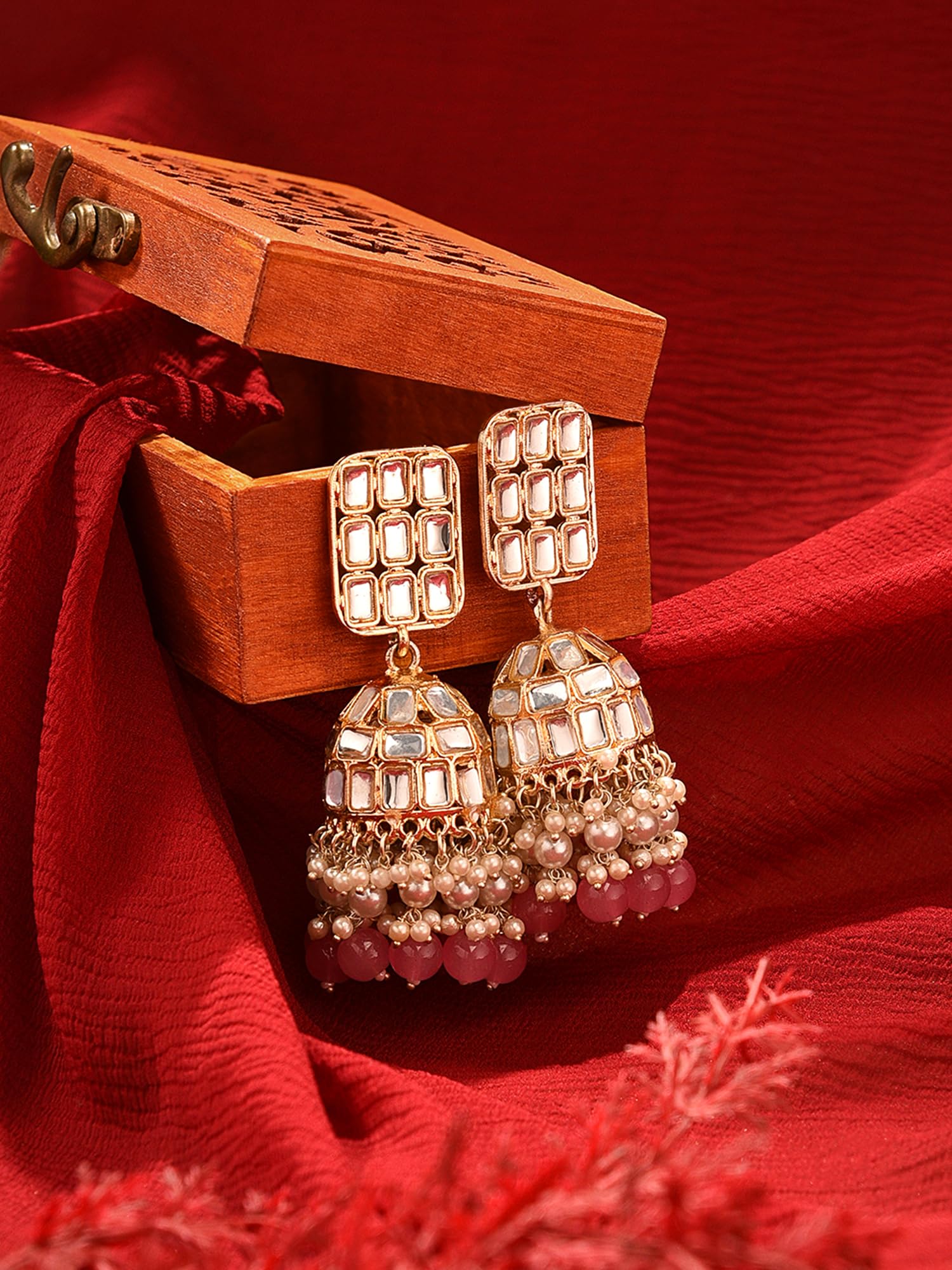 Cluster Beads & Kundan Statement Jhumki Earrings