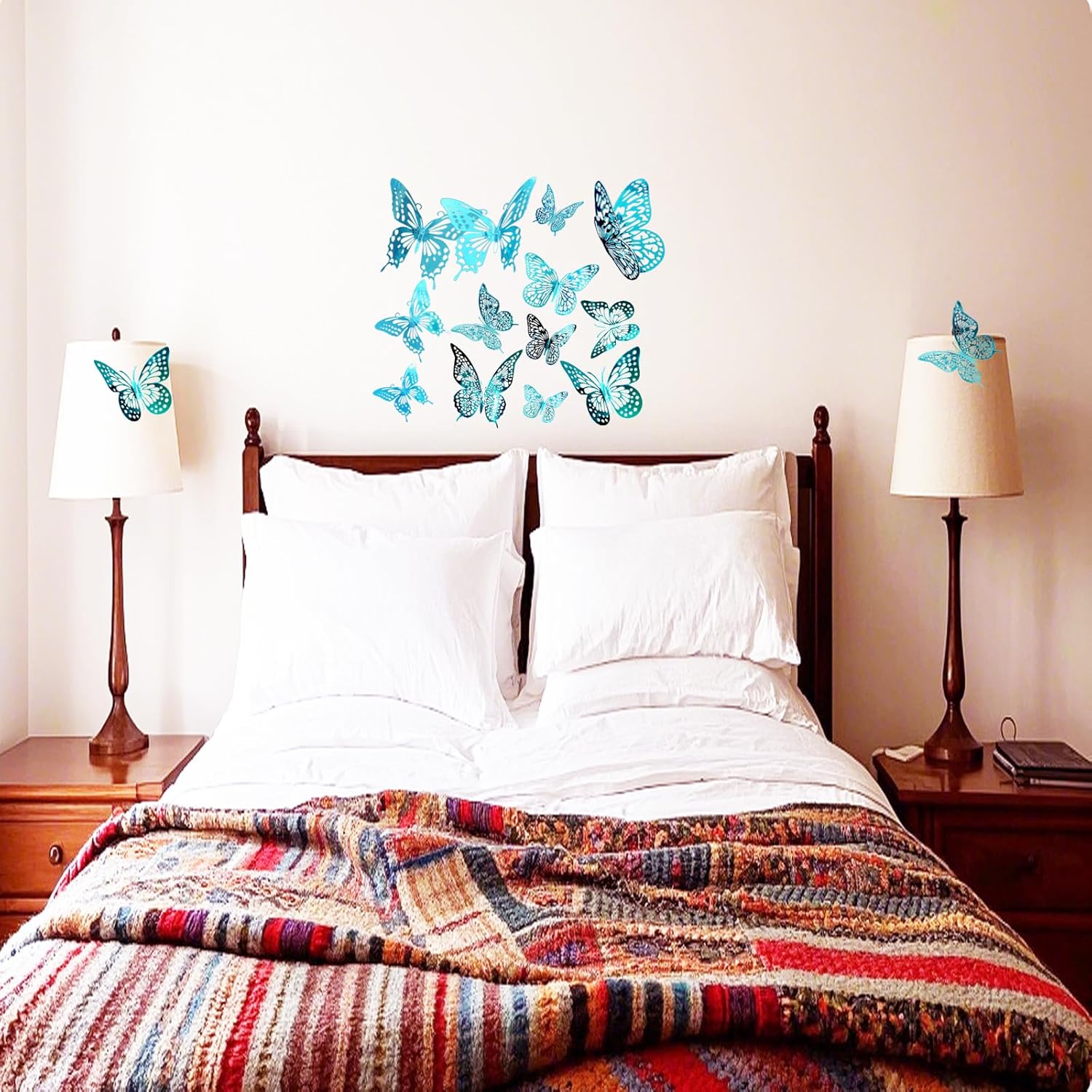 JOSDIOX 3D Turquoise Blue Butterfly Wall Stickers - 48 Pcs with 4 Styles & 3 Sizes, Removable Decor for Party Birthday Wedding Cake Balloon Decoration （48 Blue
