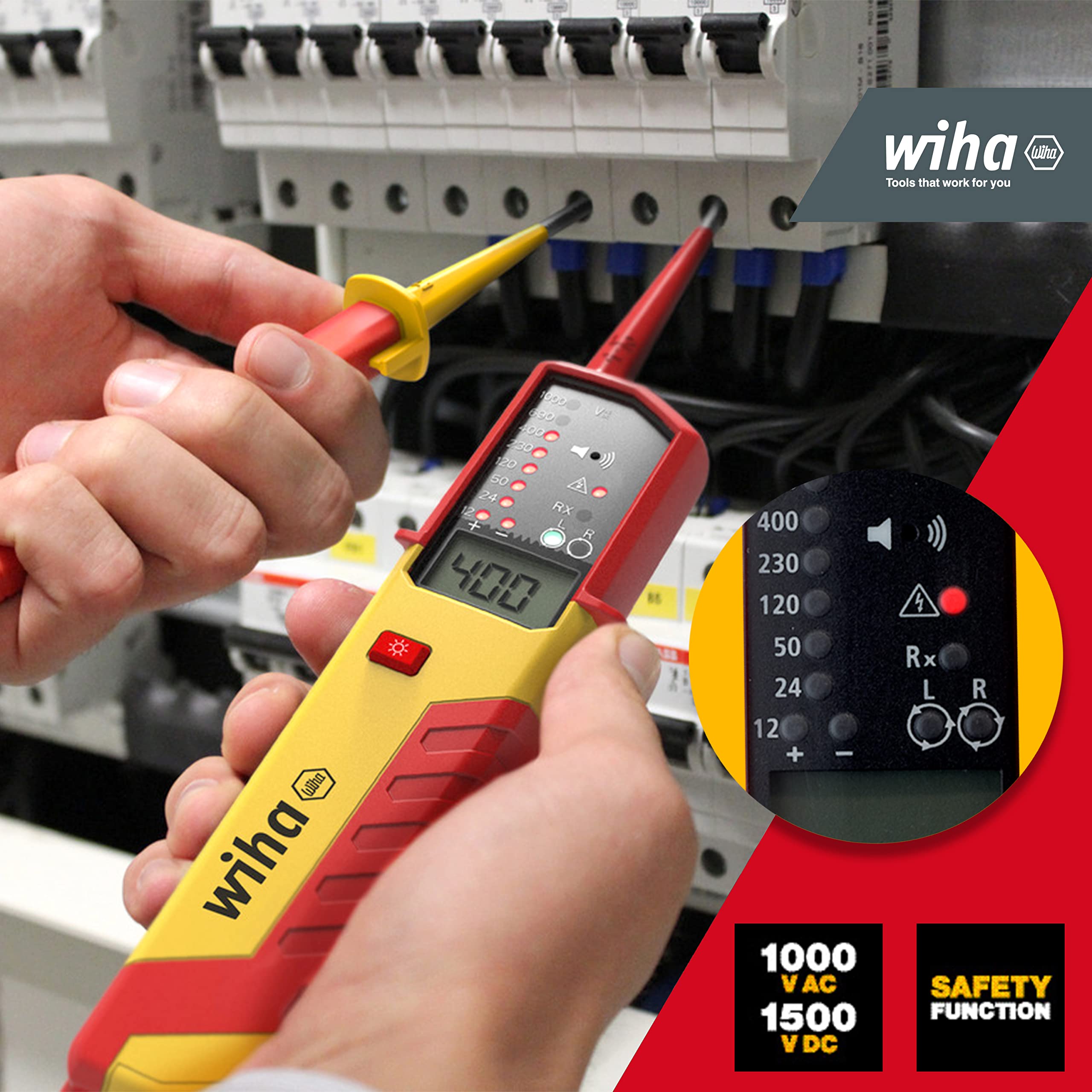 Wiha Spannungs- und Durchgangsprüfer eMobility I 12 – 1.000 V AC I CAT IV inkl. 2x AAA-Batterien I Ideal für Elektrofahrzeuge und Photovoltaikanlagen (44319)