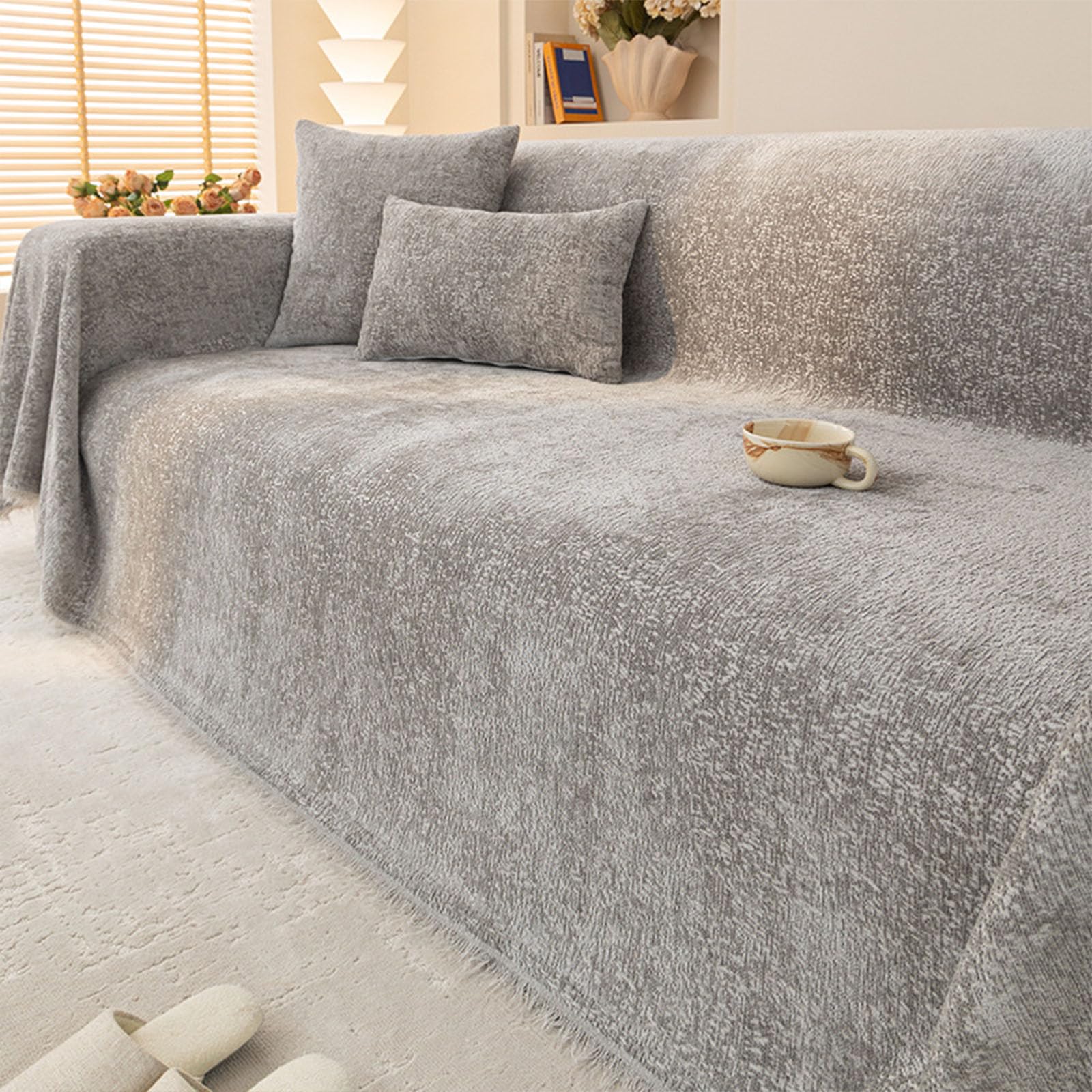 Housse canapé chenille anti-usure grise pour protéger vos meubles