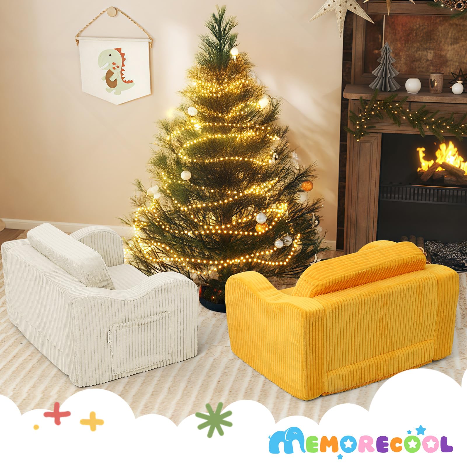 MeMoreCool Canapé enfant en velours côtelé, fauteuil pliant pour tout-petit, canapé-lit pliant pour enfant pour la salle de jeux, confortable canapé-lit convertible pour bébé pour filles et garçons