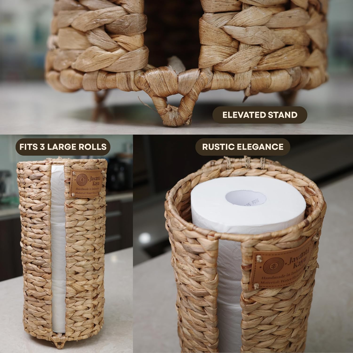 Bathroom Wicker Baskets for Organizing with Lid, Water Hyacinth Storage Basket with Cover, Toilet Paper – Bath Tissue Organizer, Fully Handwoven in Indonesia – 14.5" x 6.7" x 6.7" (1)