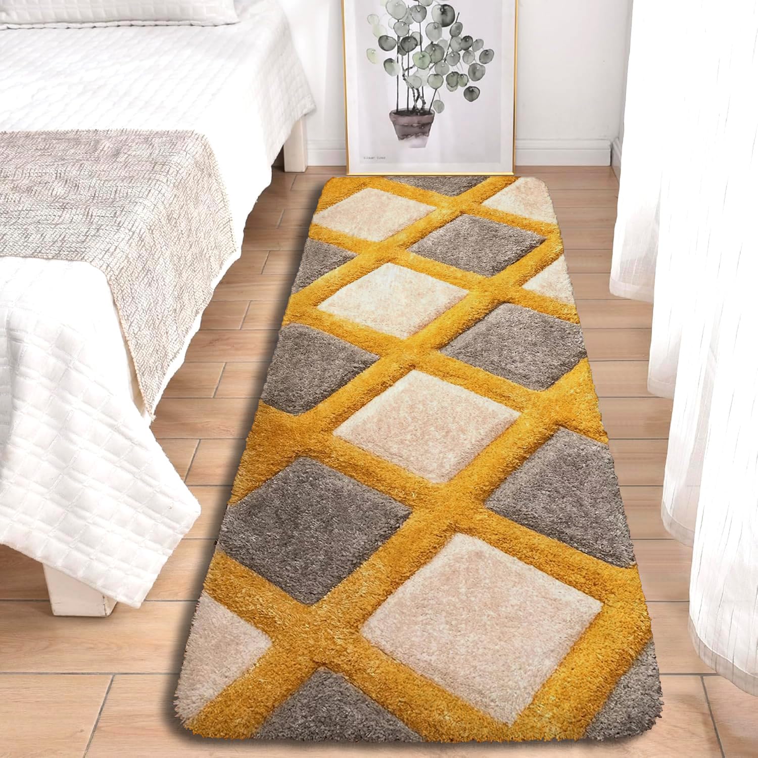 Premium Shaggy Rug for Home Décor – Thick & Cozy Floor Carpet, 2x4 Feet (Yellow Line 3D)-picture-11