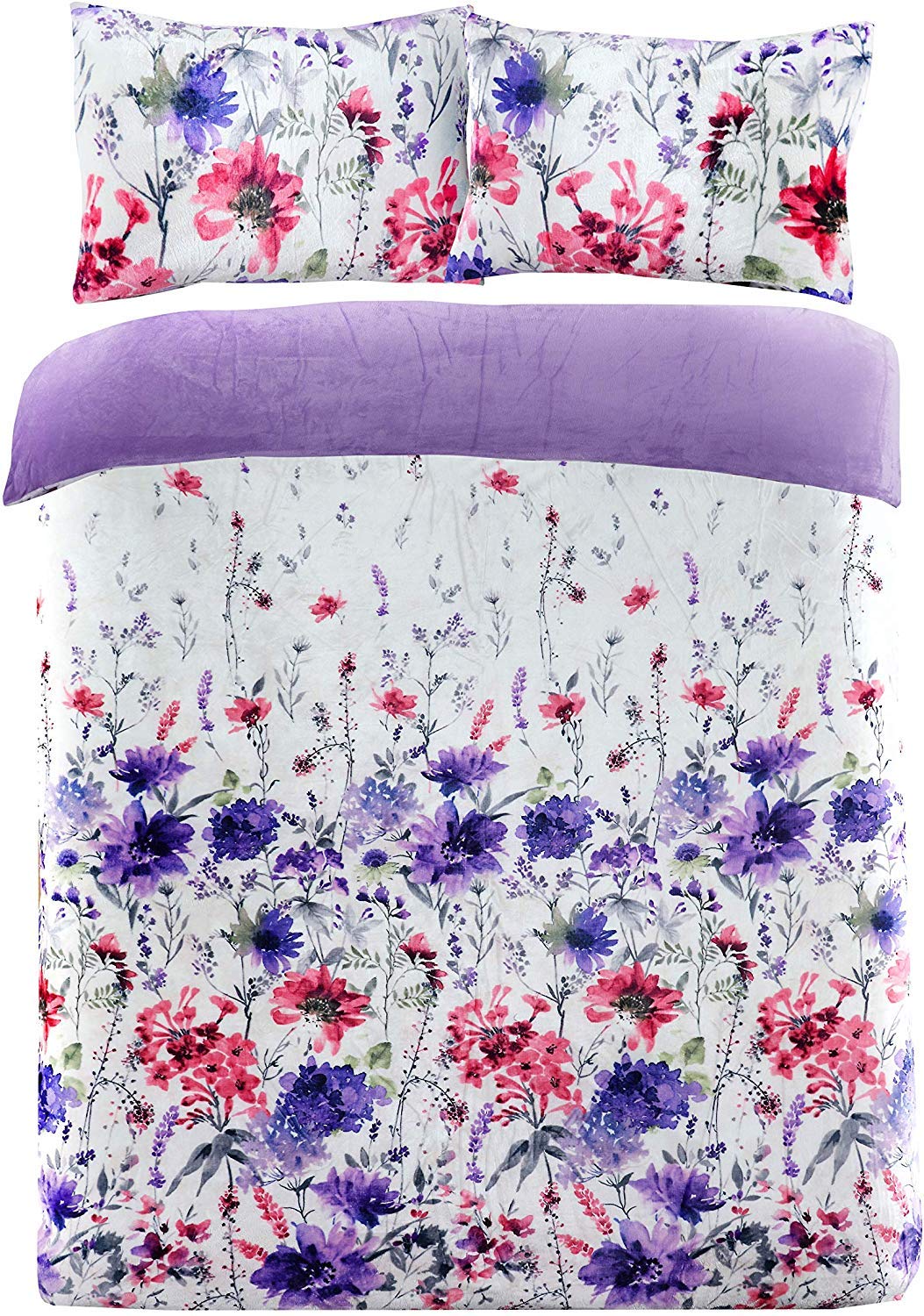 Jennifer Davidson Teddy Bear Bedding King Size Fleece Floral Duvet Cover Sets 3PCS Ultra Snuggly Warm and Cosy Fabric - Extra Plush with Pillow Case Spring Flower Blue