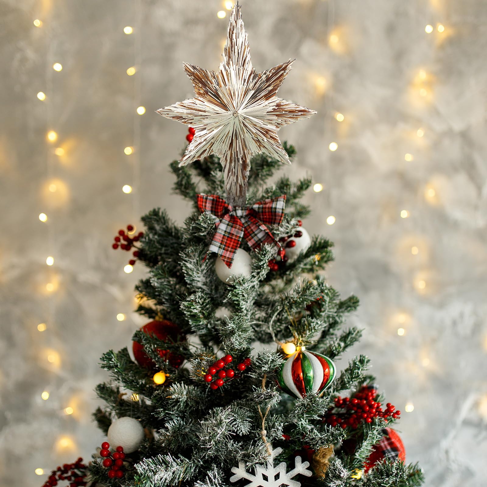 Gejoy Étoile à paillettes pour cime de sapin de Noël - 25,4 cm - Décoration pour la maison, le sapin de Noël, les fêtes de fin d'année (champagne doré)