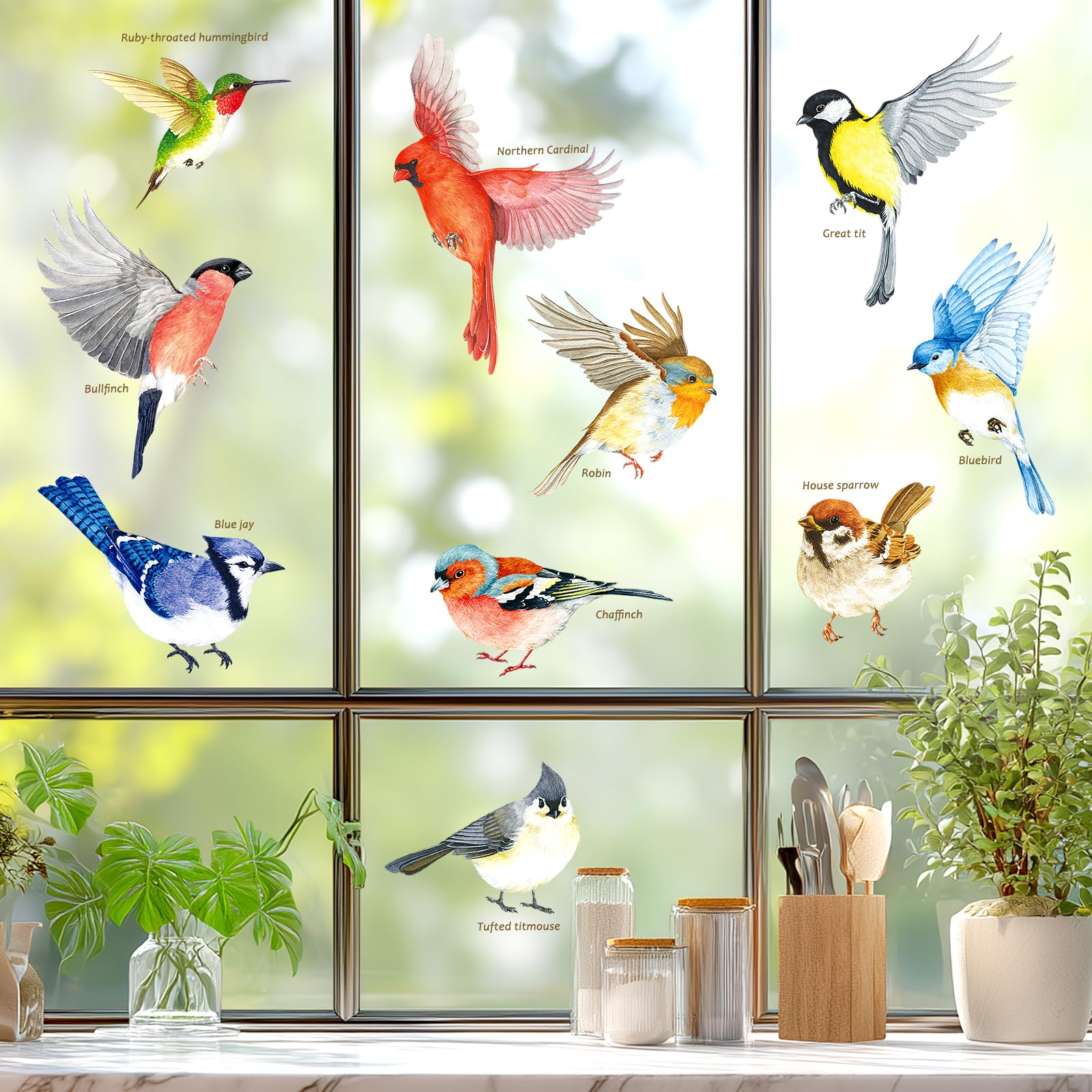 Decowall Garden Bird Cds2-9001 10 Beautiful S Static Cling Window Stickers Reuseble For Prevent Glass Clings Flying Anti Collision Bird Strike Window Decals - Double Sided Print
