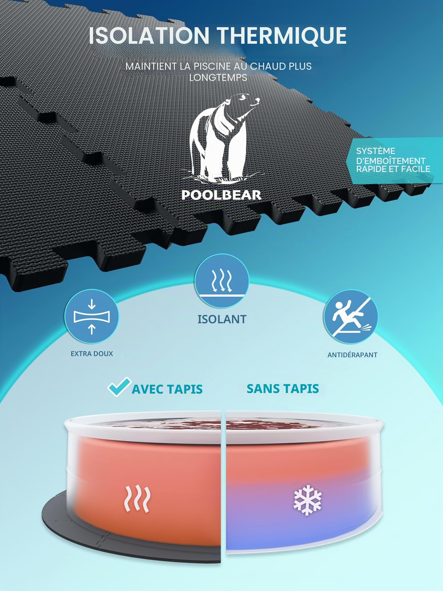 PoolBear Tapis rond pour jacuzzi - 240 cm - Tapis de protection de sol pour jacuzzi extérieur - Tapis de piscine - Protection du sol - Noir