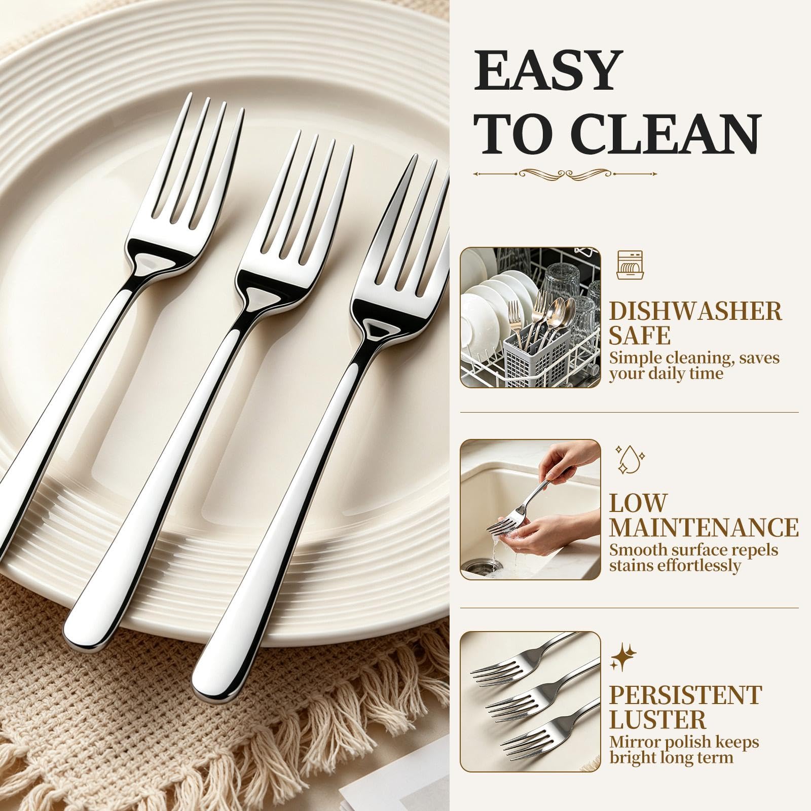 24Pcs Dinner Forks Set- 8.1 Inches Food Grade Stainless Steel Silverware Forks, Mirror Polished & Dishwasher Safe, Use for Home, Kitchen or Restaurant — Amazon image 8