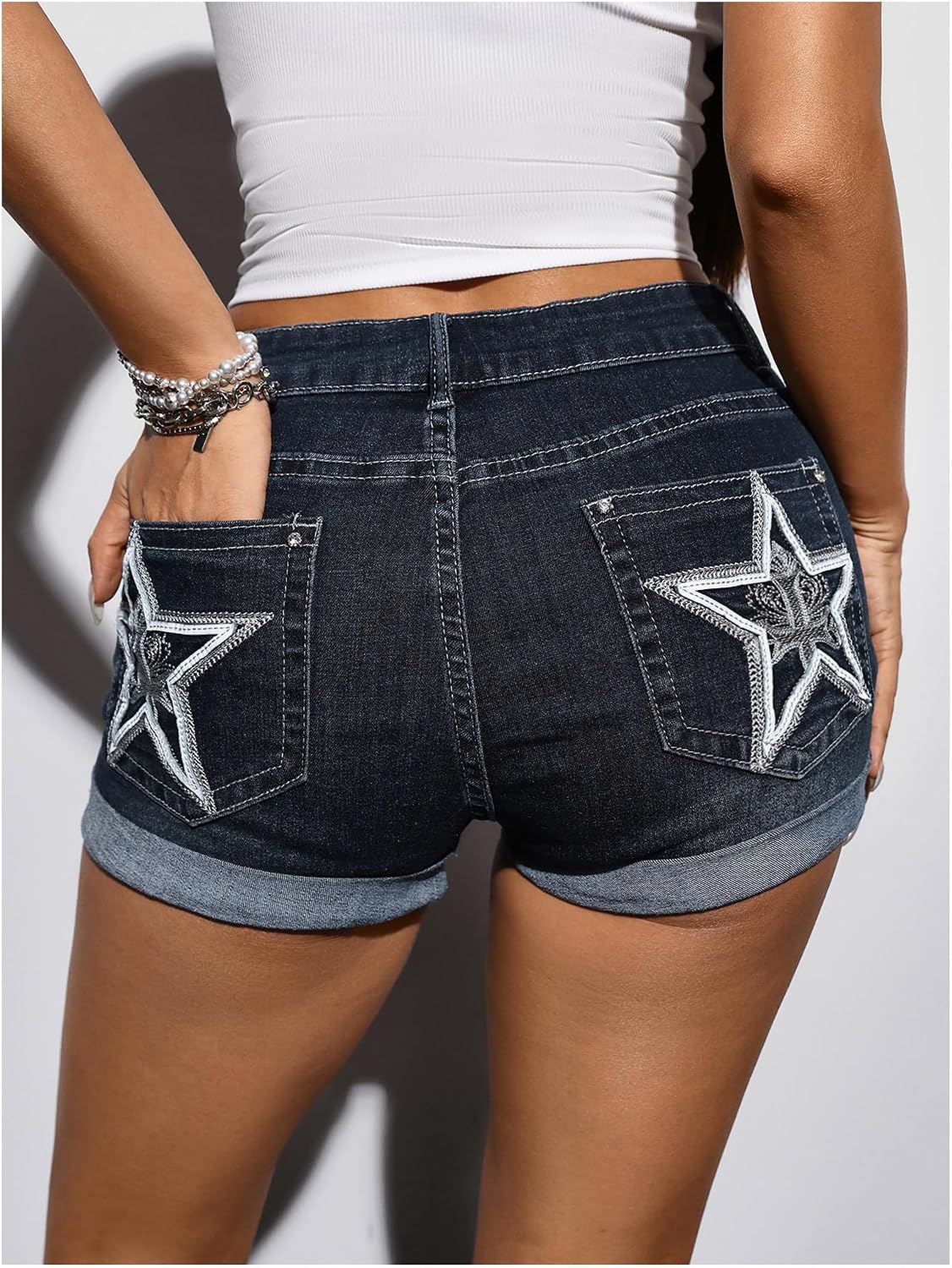 MakeMeChic Women's Y2K Jean Shorts Denim Low Rise Star Shorts