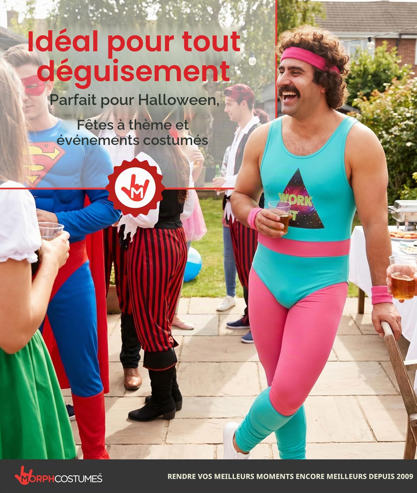 Fun Shack Deguisement Homme Annee 80, Déguisement Année 80 Homme, Déguisement Sport, Tenue Aerobic Adulte, Tenue Halloween Adulte, Costume Carnaval, Deguisement Evg