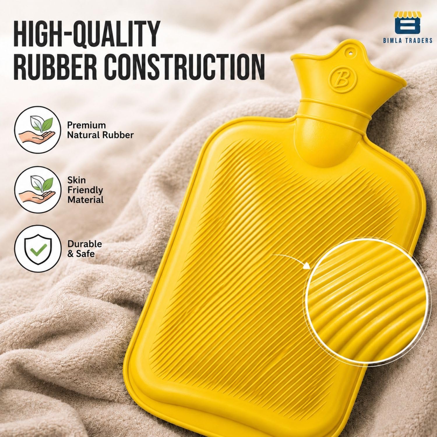 Btag Hot Water Bag (2Ltr) for Pain Relief | Non-Electric Rubber Heating Bottle Period Cramps, Body Aches | Long Heat Retention | Wide Mouth with Leak Proof Cap & Skin Friendly Material (Yellow) 2