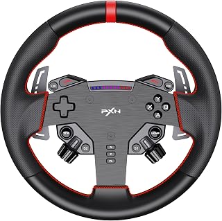 PXN W AS Racing Steering Wheel D1 Quick Release, 11-inch, Hall Effect Paddle Shifters,F1-style Paddles, Dynamic RGB Rev Lights, Leather Grip, PC Steering Wheel, For VD4/VD6/VD10 Direct Drive Bases