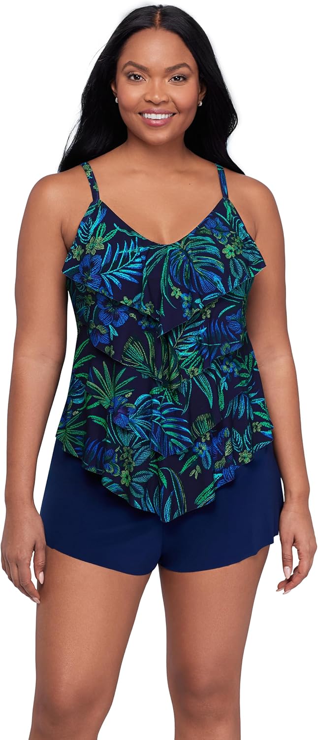 Women's Adjustable Four Tier Lena Swim Tankini Top with Built-in Bra Support