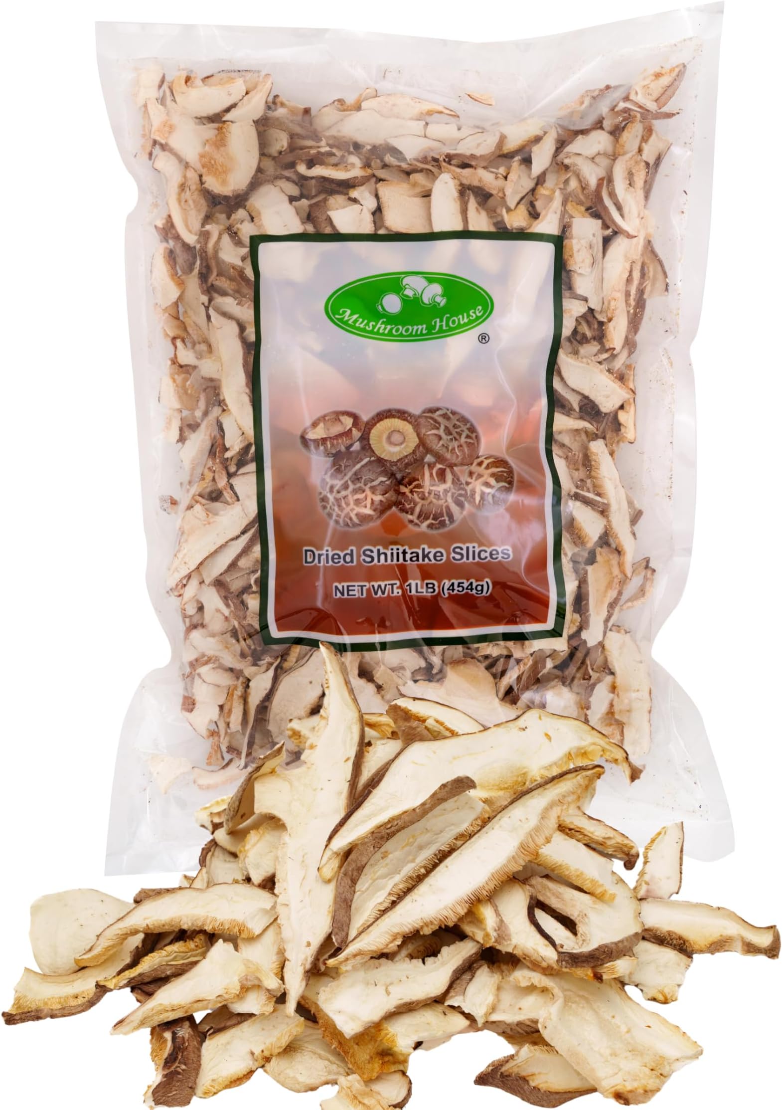 Mushroom House Dried Shiitake Mushroom Slices - 1 LB Bulk Bag - All-Natural, Non-GMO, Evenly Sliced, Sealed for Freshness - Umami-Rich Dried Mushrooms for Cooking, Stir Fry, Ramen, Soup, Pizza & More