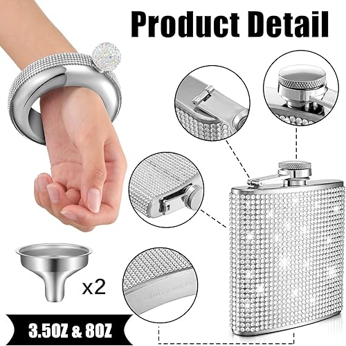 Miniatura 2 de Yaomiao 2 piezas de frasco para mujer, botella de pulsera creativa de 3.5 onzas, botella de agua de diamantes de imitación de 6 onzas, botellas de