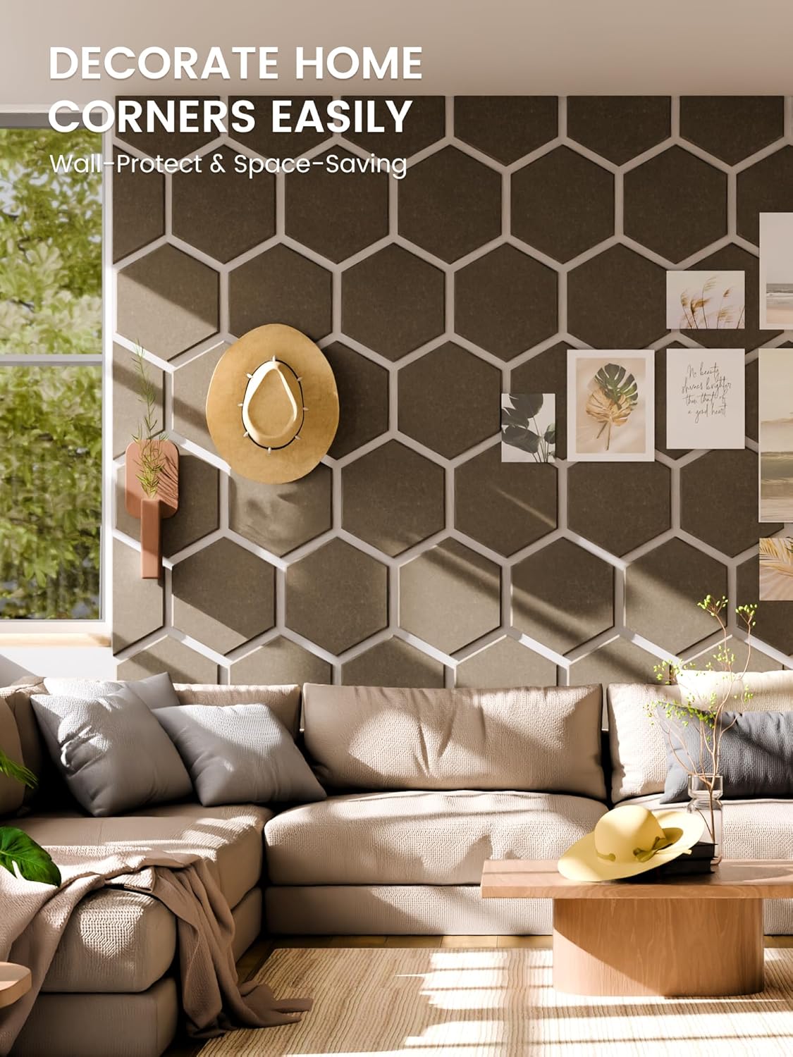 Fluxynara Hexagon Cork Board Alternative for Walls Decor-8-Pack Felt Bulletin Board Tiles,with 30 Pushpins,50 Adhesive Tabs for Office,Classrooms & Home Pin Board Felt Board-Earth Brown