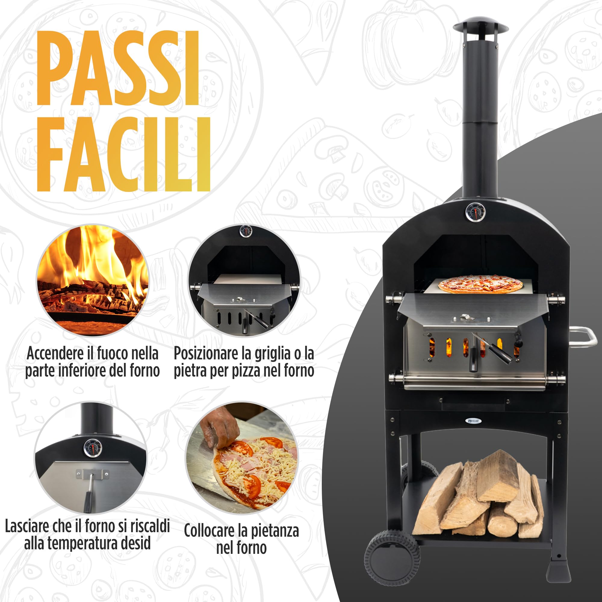 Ovnhus Forno Pizza - Fornetto Pizza - Forno a Legna da Esterno - Forno Pizza a Legna per Il Giardnio - 50x36x160 cm
