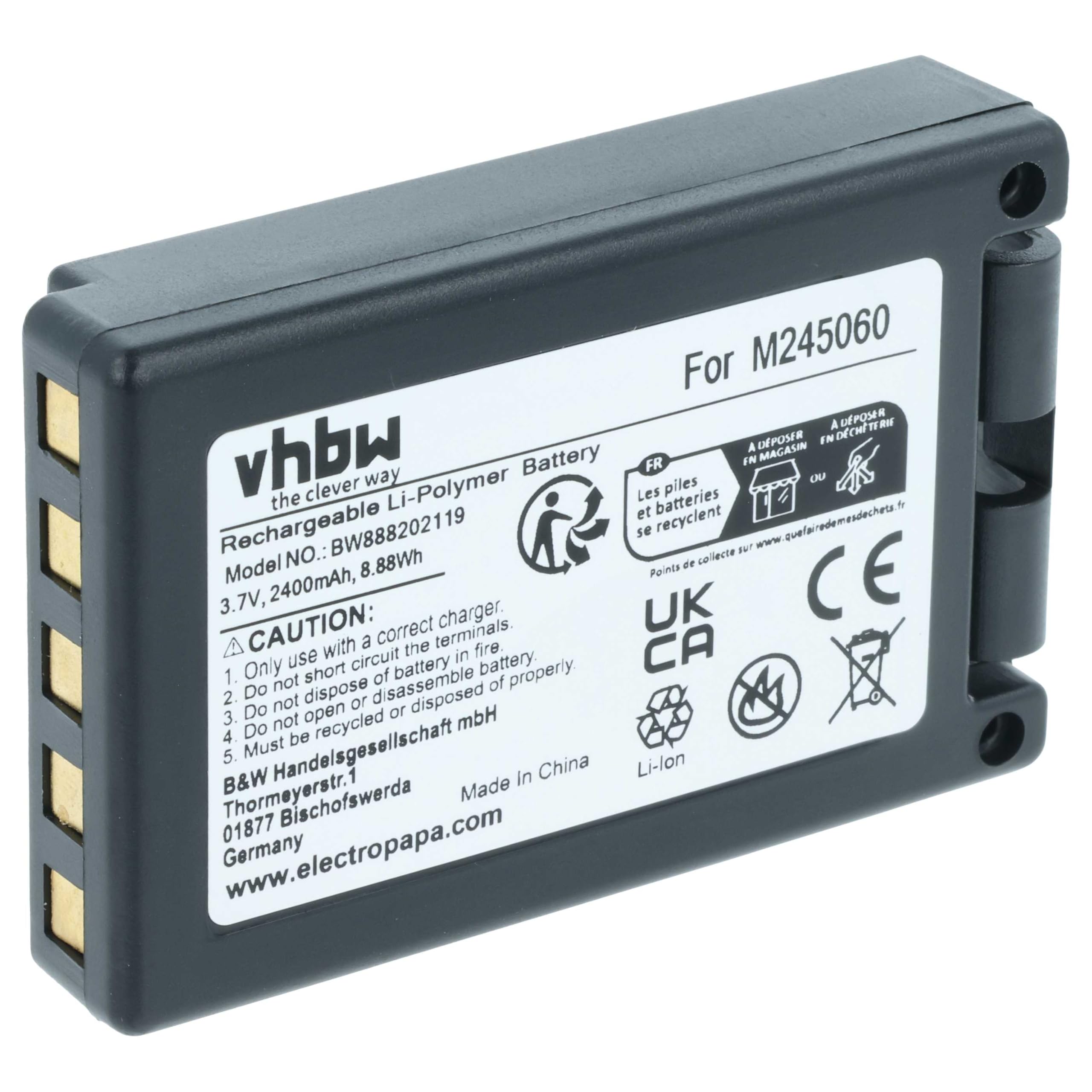 vhbw batteria sostituisce Teleradio M245060, 22.381.2, D00004-02 per Radiocomando Industriale, Telecomando (2400mAh, 3,7V, Li-Ion) - Nero
