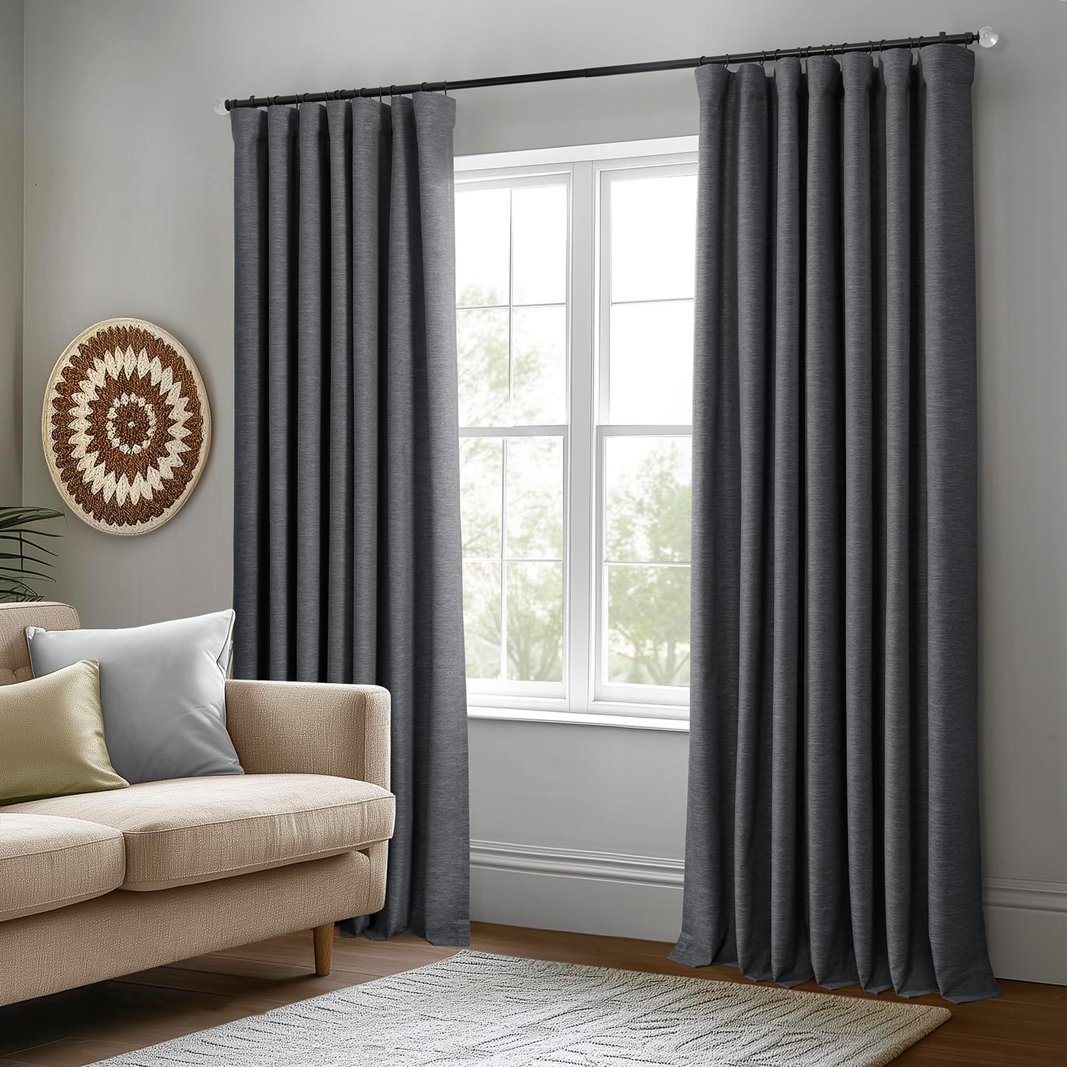 HPD Half Price Drapes - Boho Chic Faux Linen 100% Blackout Curtains for Bedroom 108 Inches Long (2 Panels) - Rod Pocket Curtains & Drapes for Living Room and Windows - 50 X 108 - Rustic Charcoal