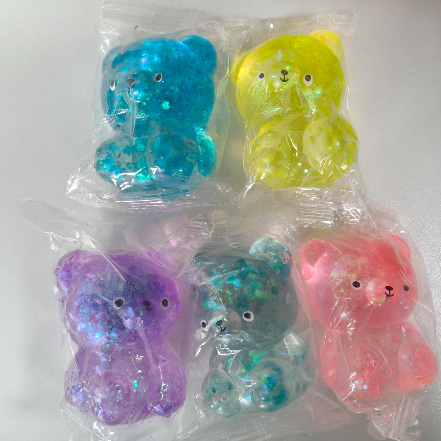 12 Pack Glitter Gummy Bear Squishy, Cute Colorful Slow Rise Stress Ball for Adults Soft Sugar Sensory Fidgets for Classroom Prize Goodie Bags Stuffer