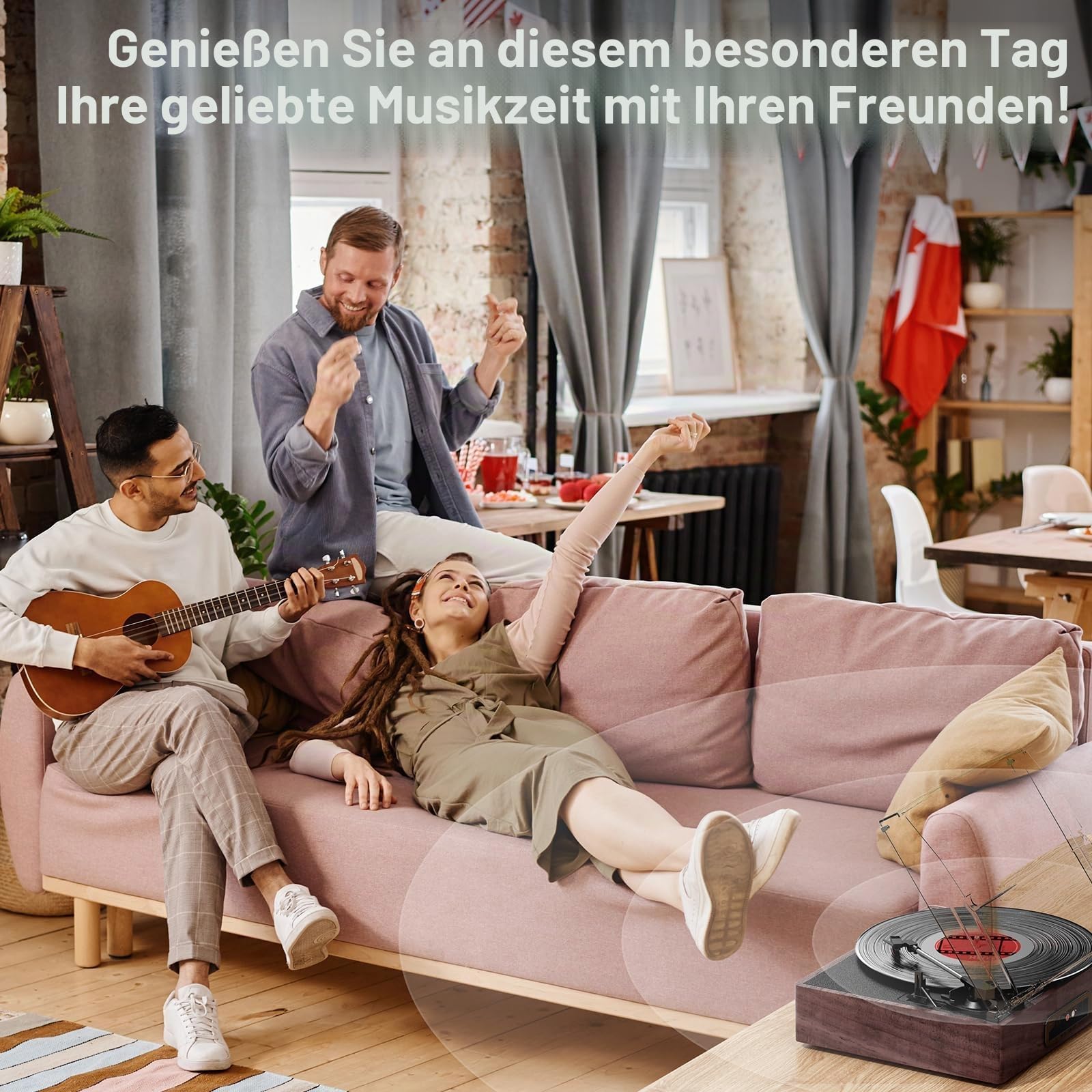 Vinyl Plattenspieler, Bluetooth tragbaren Vinyl Plattenspieler Schallplattenspieler mit 3-Gang 33/45/78 U/min und Eingebauter 2 Stereo Lautsprechern- natürliches Holz