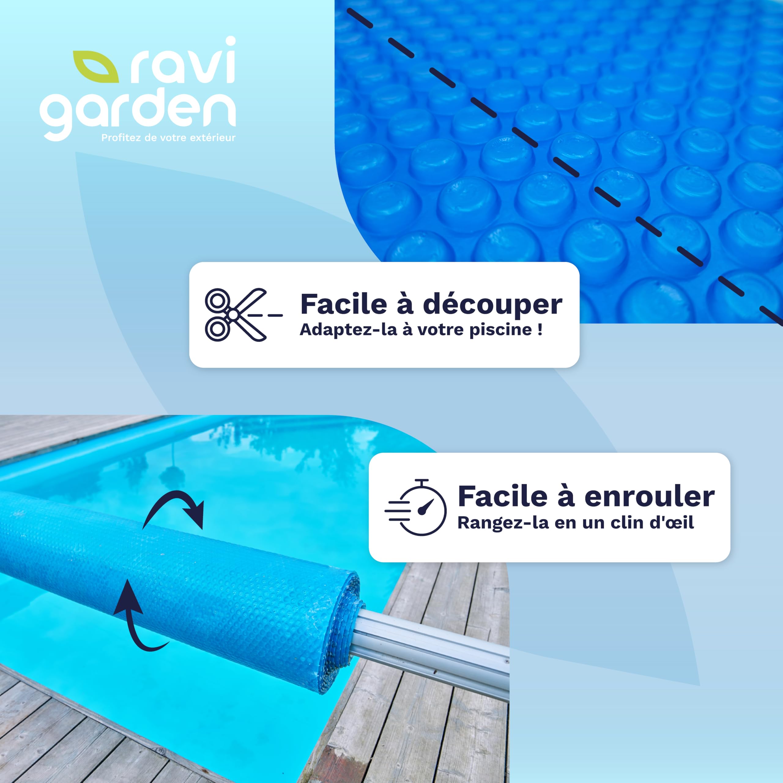Bâche à Bulle Piscine 3 x 2 m | Bache a Bulle Piscine 500 microns - Épaisse - Conçue pour Durer Saison Après Saison | Bache Bulles Rectangulaire 12 Tailles Disponibles | Bleu | Ravigarden (3 x 2 m)
