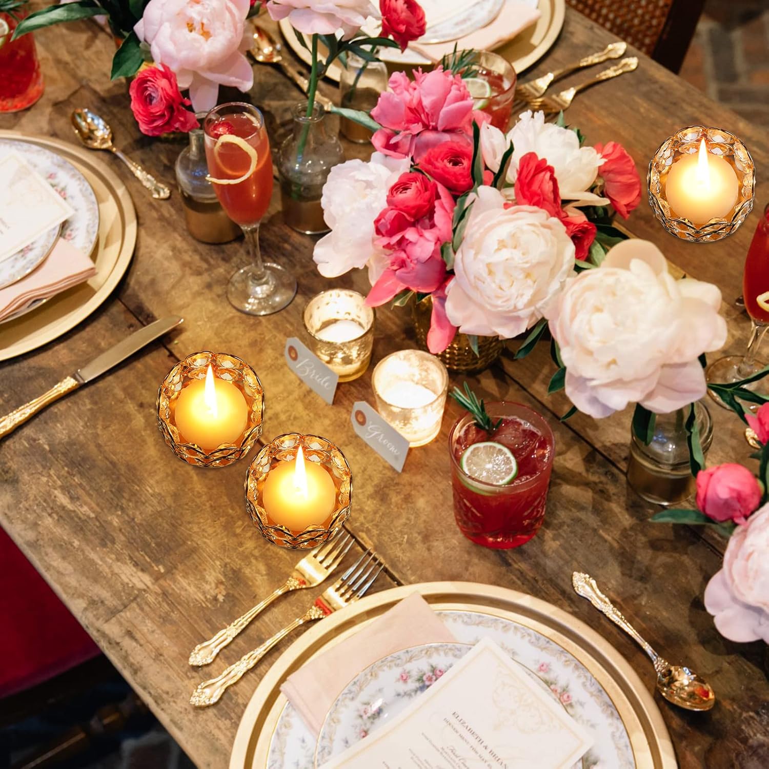 30 Pieces Crystal Tealight Candle Holders Bulk, Votive Candle Holder Stands with Diamond Design for Table Centerpieces Wedding Party Home Decor and Holiday Favors (Gold)