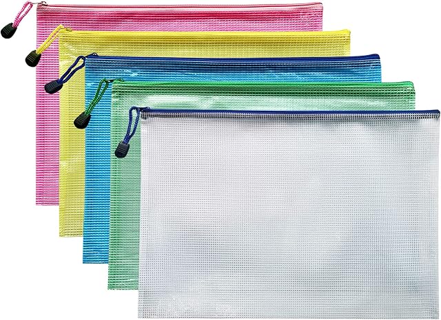 A4 Document Folder File Zipper Bags Plastic Wallets Folder Extra Thick 5PCS (A4 Zip Bag)