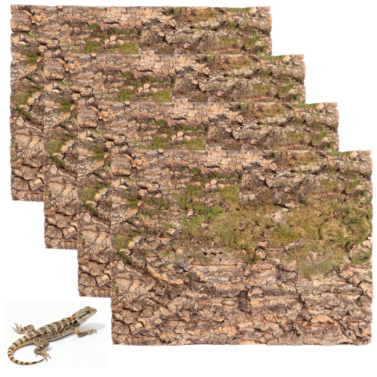 4 unidades de fondo de corcho, 30 x 45 cm, estera de corteza de corcho para reptiles, alfombra de corteza de corcho grande natural, parte posterior fácil de cortar para acuario, vivario, recinto de