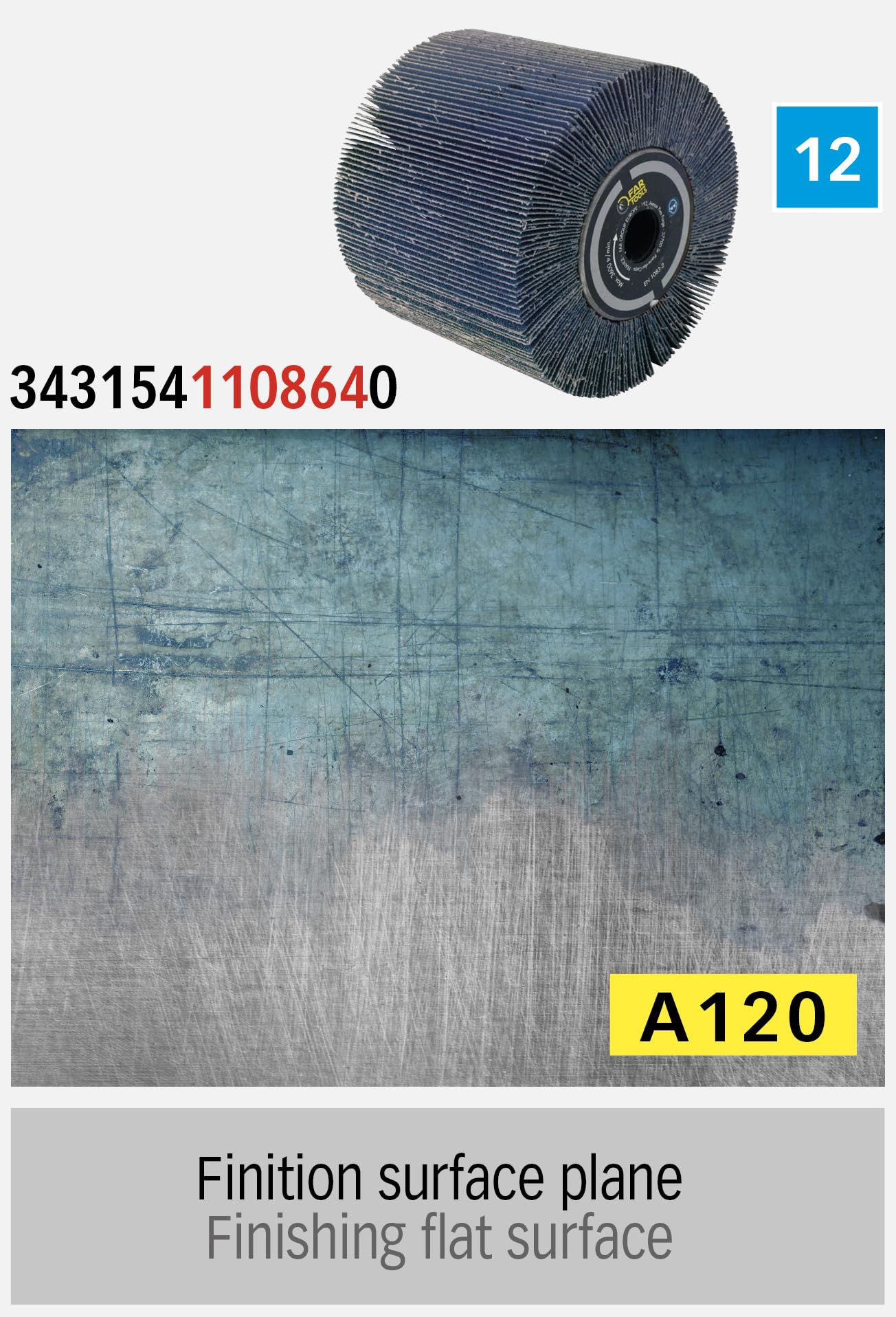Bürste für Schleifscheiben, Zirkonia, Körnung 120, 120 mm – L100 mm, zum Schleifen von Holz oder Metall