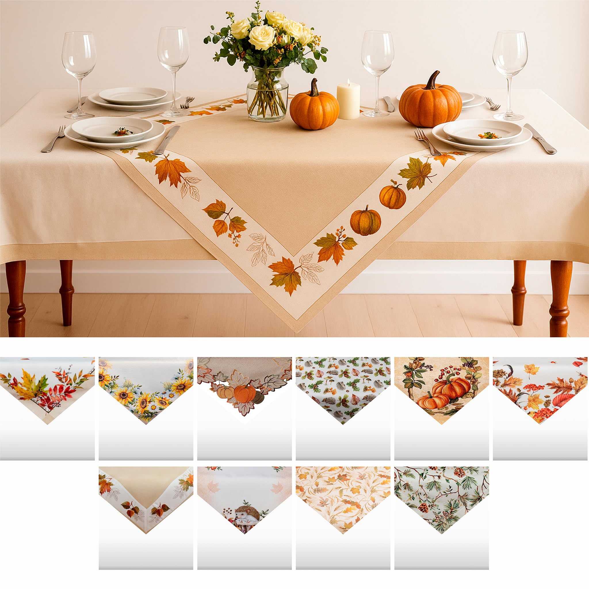 Tischläufer Herbst 45 x 140 cm mit gewebtem Kürbismotiv Gobelin-Art - Tischdeko für Küche & Tisch