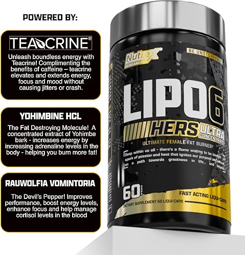 Miniatura 3 de Nutrex Research Lipo-6 Black Hers Ultra Concentrate | Píldoras de pérdida de peso para mujeres | Quemador de grasa, supresor del apetito, refuerzo