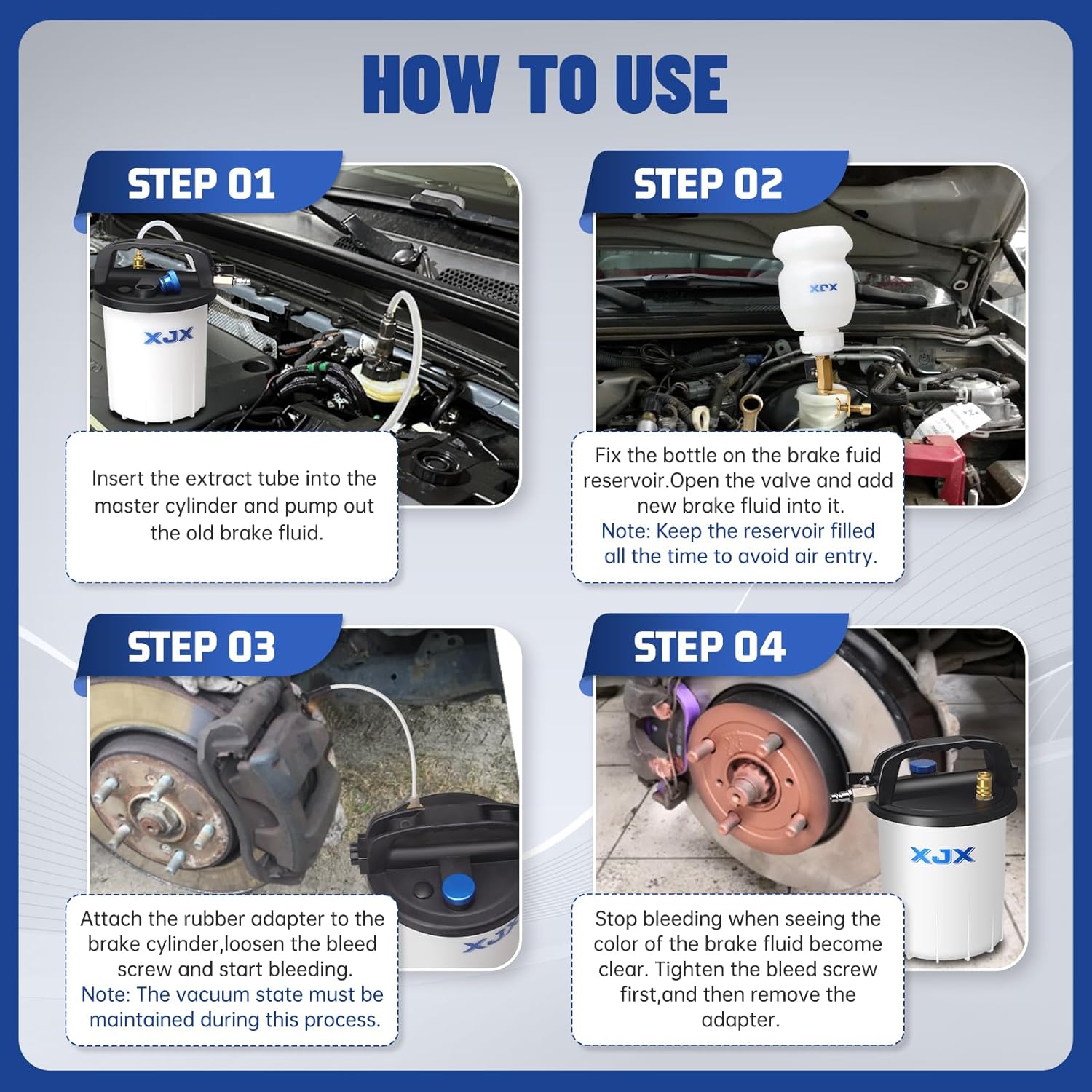 XJX 3L Vacuum Brake Bleeder Kit,Pneumatic Brake Fluid Bleeder Kit,Air Pressure Brake Bleeder Extractor Vacuum Pump Kit with 1L Refilling Bottle and Adapters-06