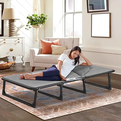 Miniatura 5 de NAIZEA Cama plegable cuna plegable para invitados cama plegable portátil marco de cama plegable con posiciones ajustables para dormitorio y oficina
