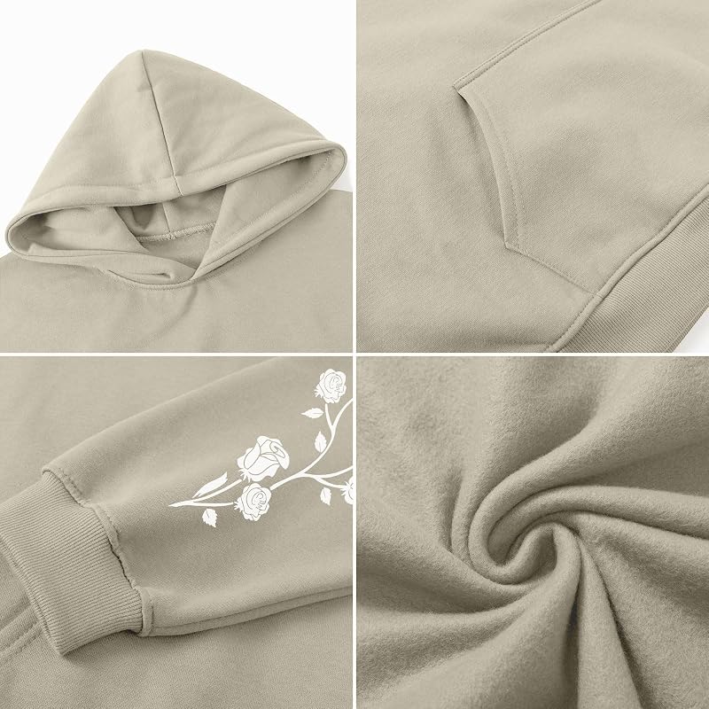Sulayesh Rose Floral Graphic Hoodie for Men Aesthetic Japanese Hoodies Oversized Trendy Streetwear Pullover Sweatshirt (Apricot,XL) image 5